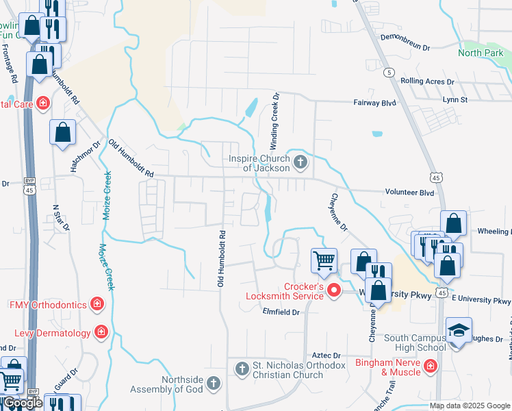 map of restaurants, bars, coffee shops, grocery stores, and more near 39 Thistlewood Drive in Jackson