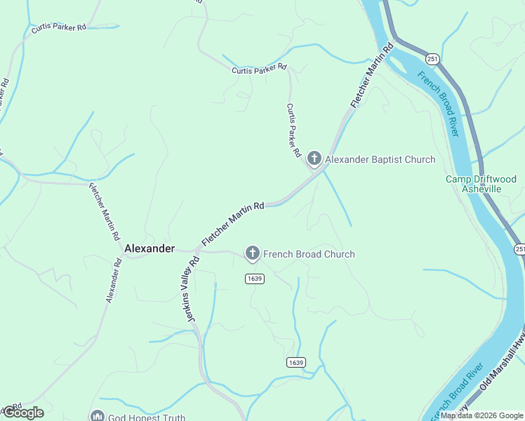 map of restaurants, bars, coffee shops, grocery stores, and more near 234 Fletcher Martin Road in Alexander