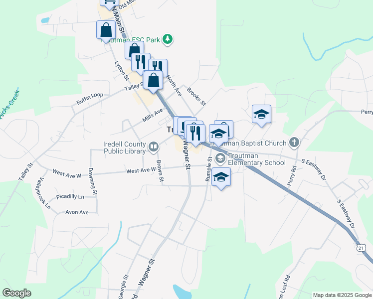 map of restaurants, bars, coffee shops, grocery stores, and more near State Road 1303 in Iredell County