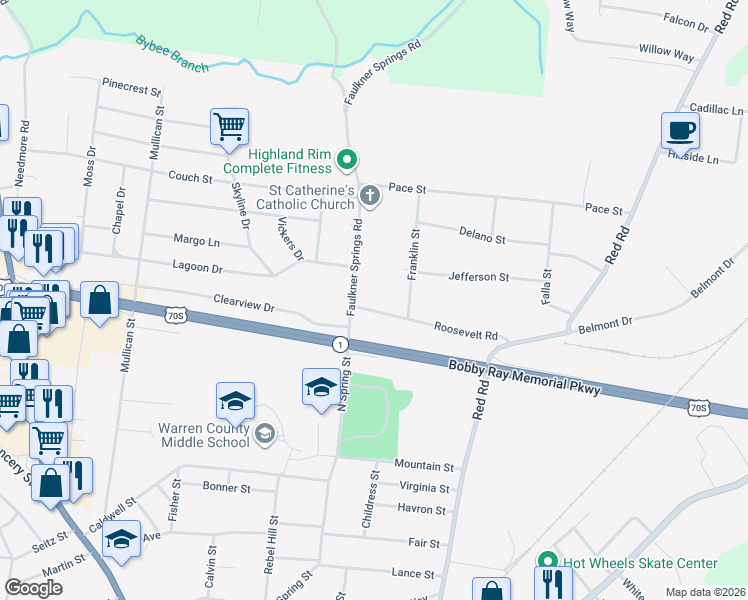 map of restaurants, bars, coffee shops, grocery stores, and more near 116 Roosevelt Road in McMinnville