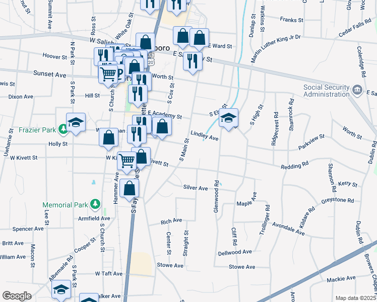 map of restaurants, bars, coffee shops, grocery stores, and more near 413 South Main Street in Asheboro