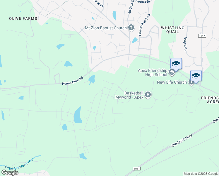 map of restaurants, bars, coffee shops, grocery stores, and more near 2802 Austin Falls Station in Apex