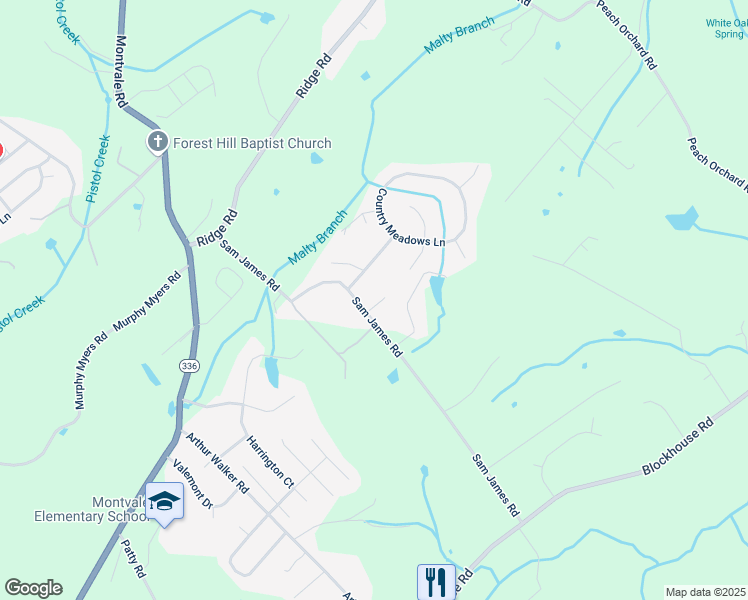 map of restaurants, bars, coffee shops, grocery stores, and more near 2814 Country Meadows Lane in Maryville