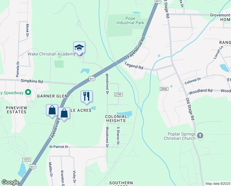 map of restaurants, bars, coffee shops, grocery stores, and more near 1405 Valley Drive in Raleigh