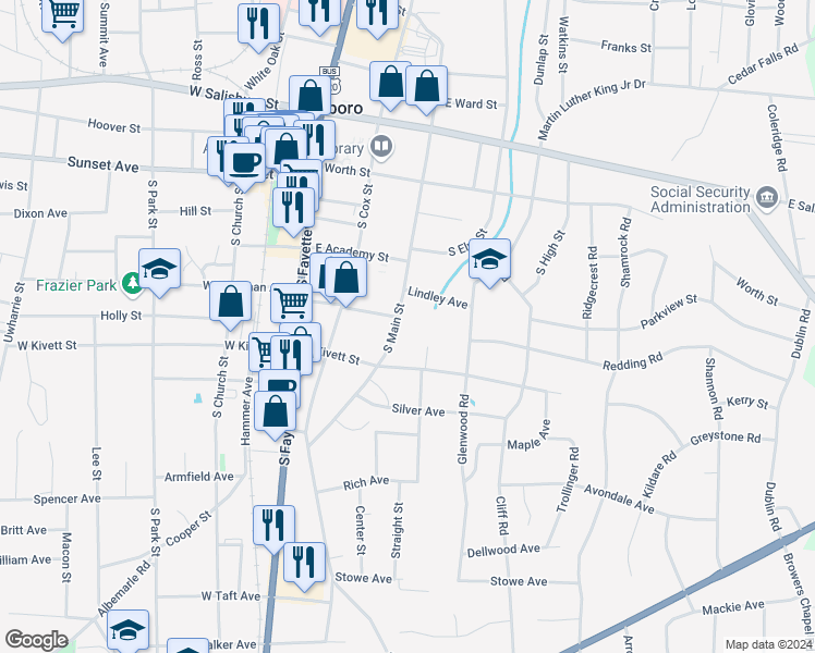 map of restaurants, bars, coffee shops, grocery stores, and more near 413 South Main Street in Asheboro