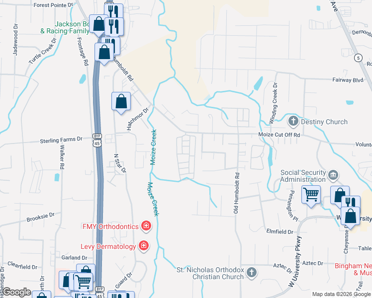map of restaurants, bars, coffee shops, grocery stores, and more near 26 Rachel Drive in Jackson