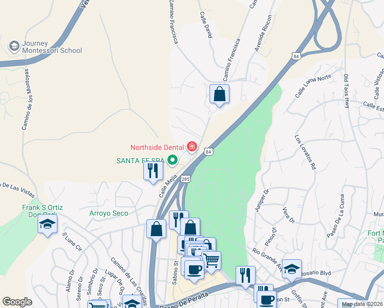 map of restaurants, bars, coffee shops, grocery stores, and more near 806 Calle Mejia in Santa Fe