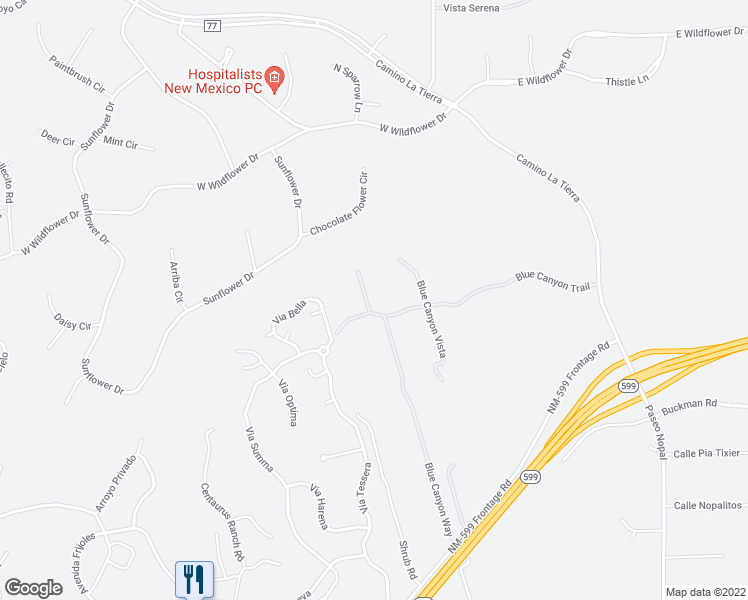 map of restaurants, bars, coffee shops, grocery stores, and more near 67A Blue Canyon Trail in Santa Fe