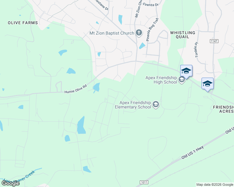 map of restaurants, bars, coffee shops, grocery stores, and more near 2833 Hunter Woods Drive in Apex