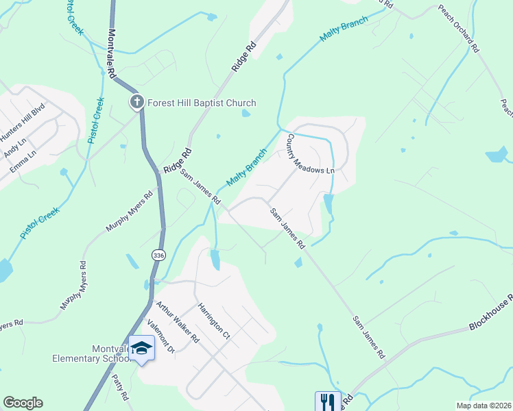map of restaurants, bars, coffee shops, grocery stores, and more near 2803 Country Meadows Lane in Maryville
