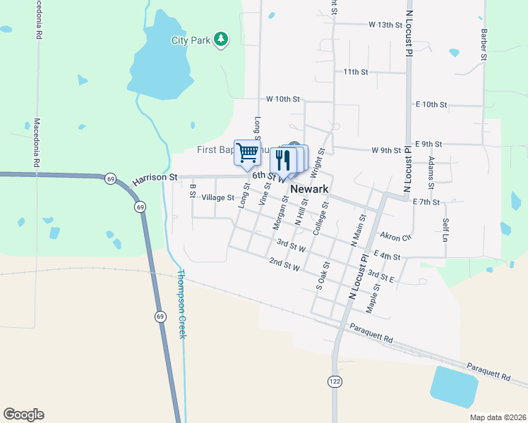 map of restaurants, bars, coffee shops, grocery stores, and more near 402 Vine Street in Newark
