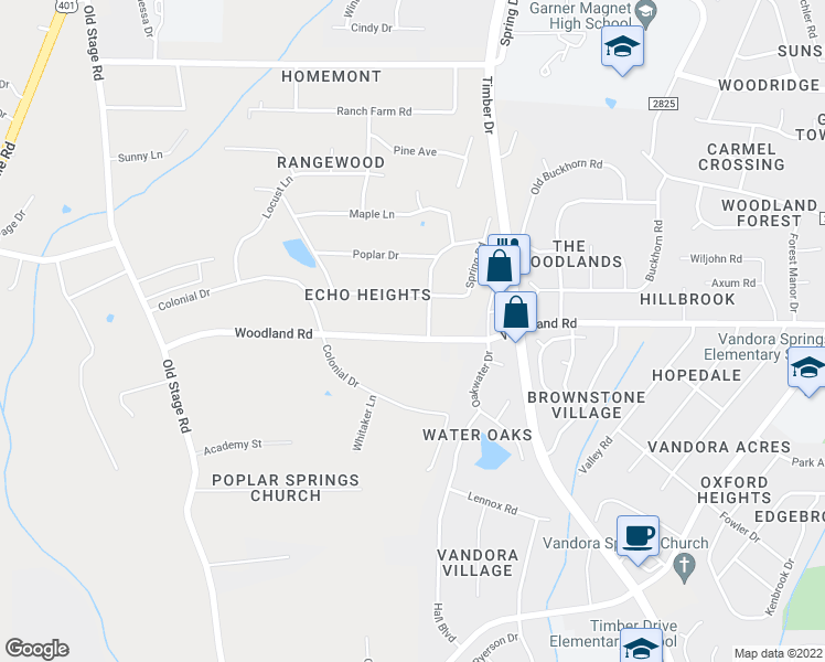 map of restaurants, bars, coffee shops, grocery stores, and more near 524 Woodland Road in Raleigh