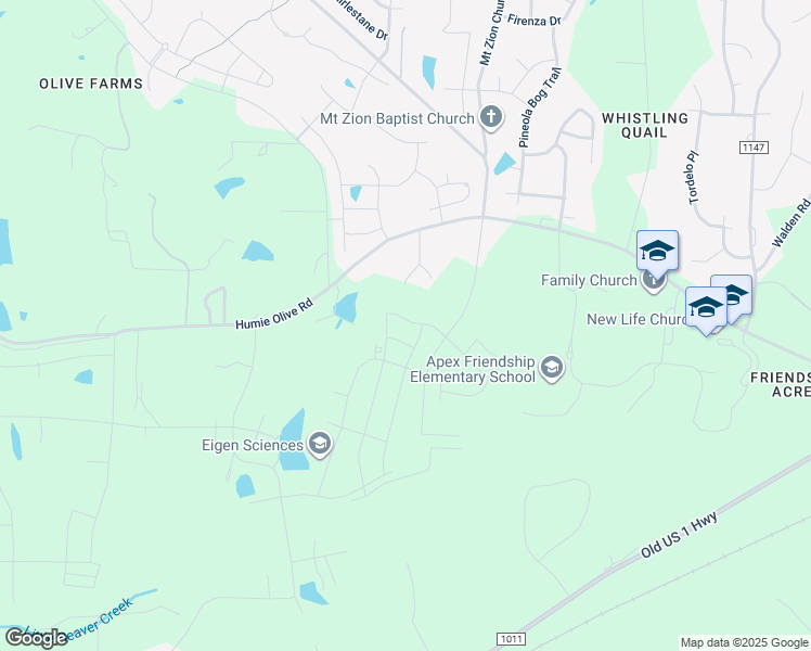 map of restaurants, bars, coffee shops, grocery stores, and more near 2712 Butterfinger Lane in Apex