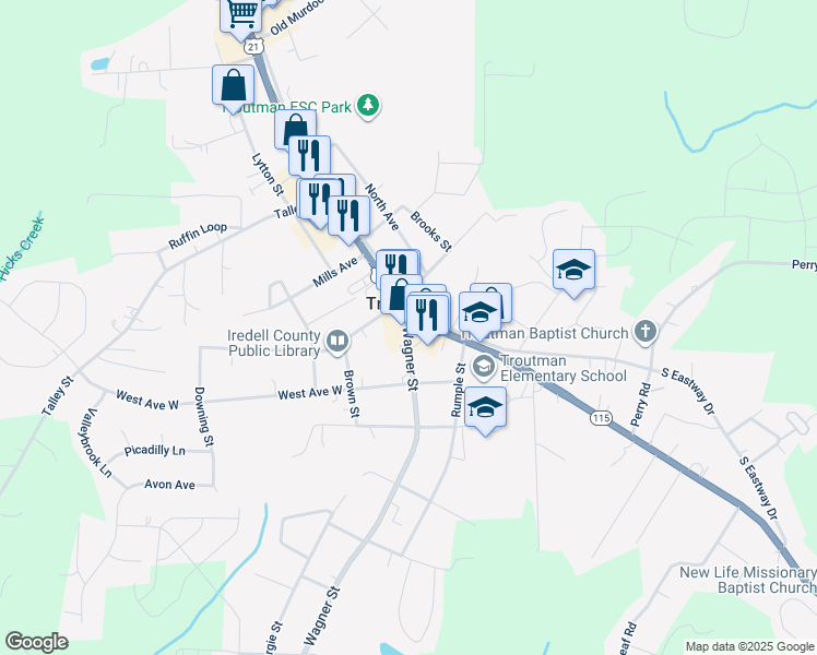 map of restaurants, bars, coffee shops, grocery stores, and more near in Troutman
