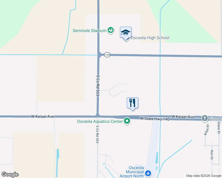 map of restaurants, bars, coffee shops, grocery stores, and more near Juniper Drive in Osceola