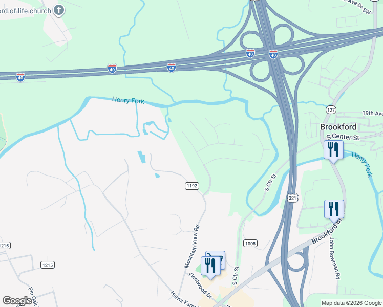 map of restaurants, bars, coffee shops, grocery stores, and more near 2559 Rolling Ridge Drive in Hickory