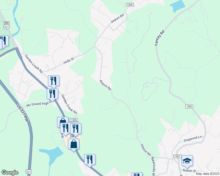 map of restaurants, bars, coffee shops, grocery stores, and more near 1230 Airport Road in Marion