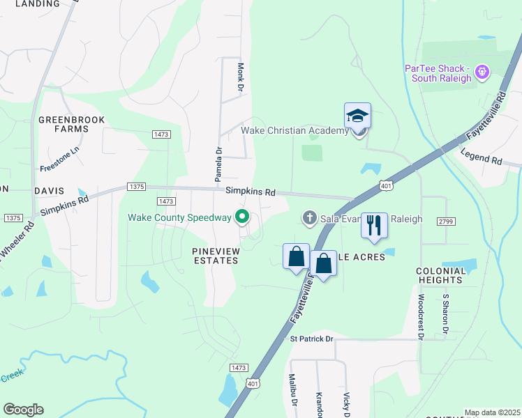 map of restaurants, bars, coffee shops, grocery stores, and more near 2037 Race Track Road in Raleigh