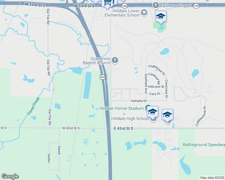 map of restaurants, bars, coffee shops, grocery stores, and more near 101 Cary Place in Muskogee