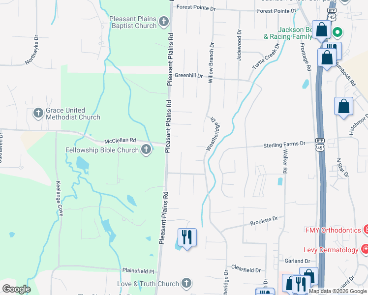 map of restaurants, bars, coffee shops, grocery stores, and more near 102 Morning Breeze Lane in Jackson