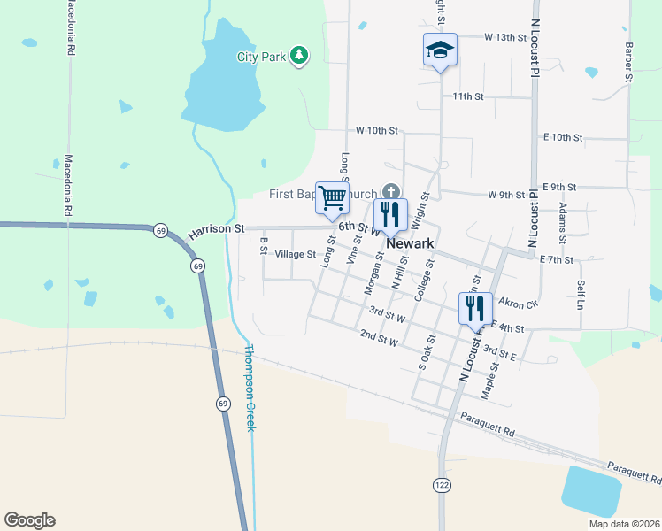 map of restaurants, bars, coffee shops, grocery stores, and more near 402 Vine Street in Newark