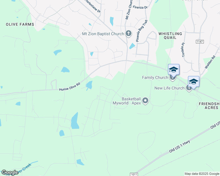 map of restaurants, bars, coffee shops, grocery stores, and more near 2712 Butterfinger Lane in Apex
