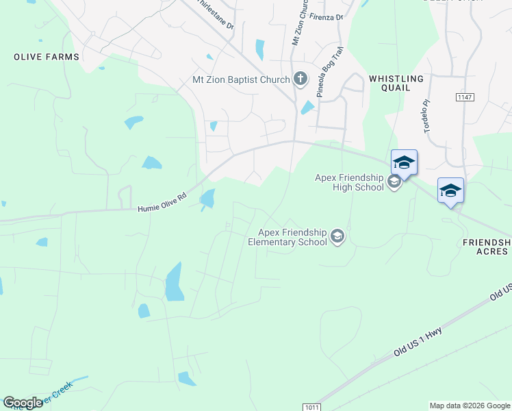 map of restaurants, bars, coffee shops, grocery stores, and more near 2830 Hunter Woods Drive in Apex