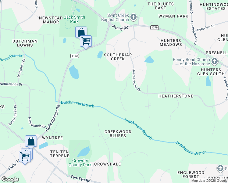 map of restaurants, bars, coffee shops, grocery stores, and more near 2724 Brenfield Drive in Raleigh