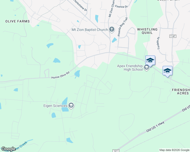 map of restaurants, bars, coffee shops, grocery stores, and more near 2830 Hunter Woods Drive in Apex