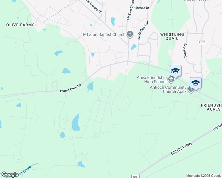 map of restaurants, bars, coffee shops, grocery stores, and more near 2712 Butterfinger Lane in Apex
