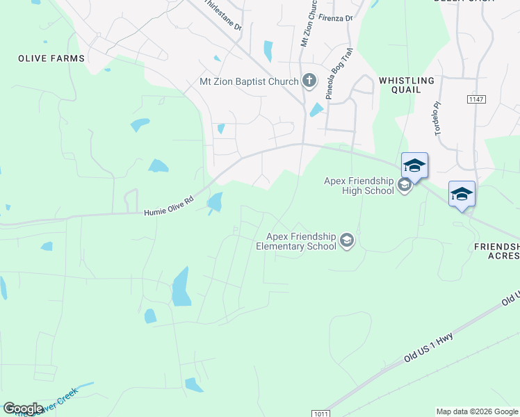 map of restaurants, bars, coffee shops, grocery stores, and more near 2836 Hunter Woods Drive in Apex