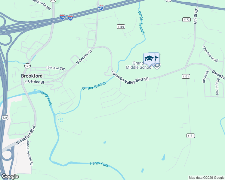 map of restaurants, bars, coffee shops, grocery stores, and more near 242 17th Avenue Southeast in Hickory