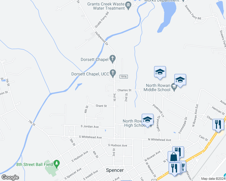 map of restaurants, bars, coffee shops, grocery stores, and more near 1055 3rd Street in Spencer