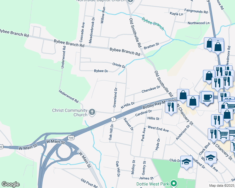 map of restaurants, bars, coffee shops, grocery stores, and more near 112 Greenland Drive in McMinnville