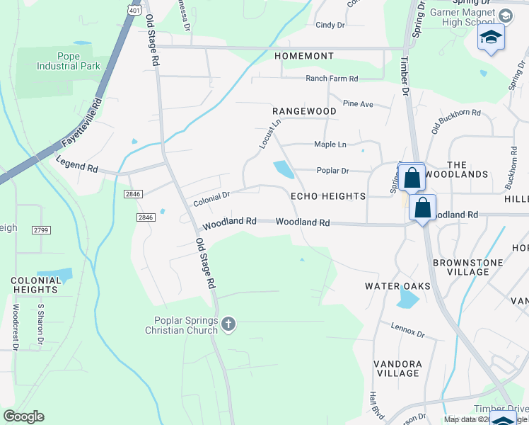 map of restaurants, bars, coffee shops, grocery stores, and more near 714 Woodland Road in Raleigh