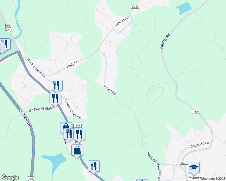 map of restaurants, bars, coffee shops, grocery stores, and more near 1230 Airport Road in Marion