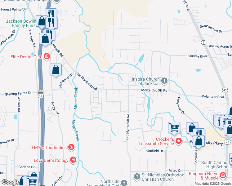 map of restaurants, bars, coffee shops, grocery stores, and more near 22 Carlton Place in Jackson