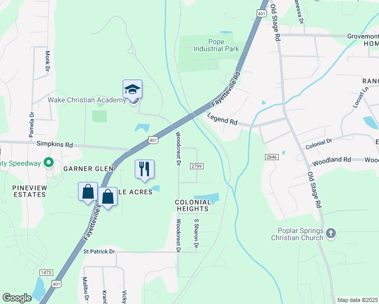map of restaurants, bars, coffee shops, grocery stores, and more near 1405 Valley Drive in Raleigh