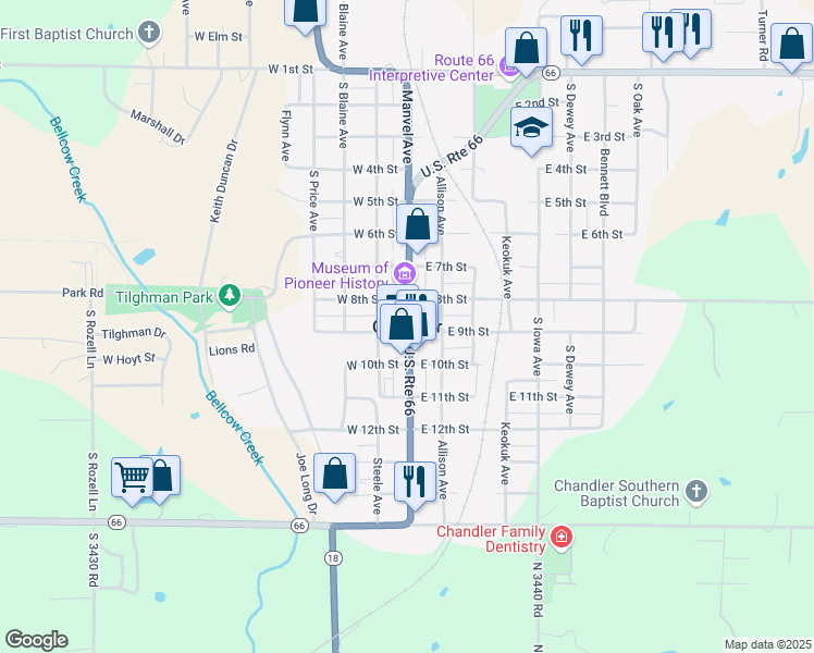 map of restaurants, bars, coffee shops, grocery stores, and more near in Chandler