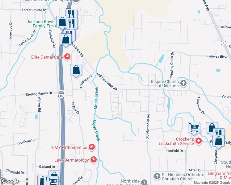 map of restaurants, bars, coffee shops, grocery stores, and more near 2 Rachel Drive in Jackson