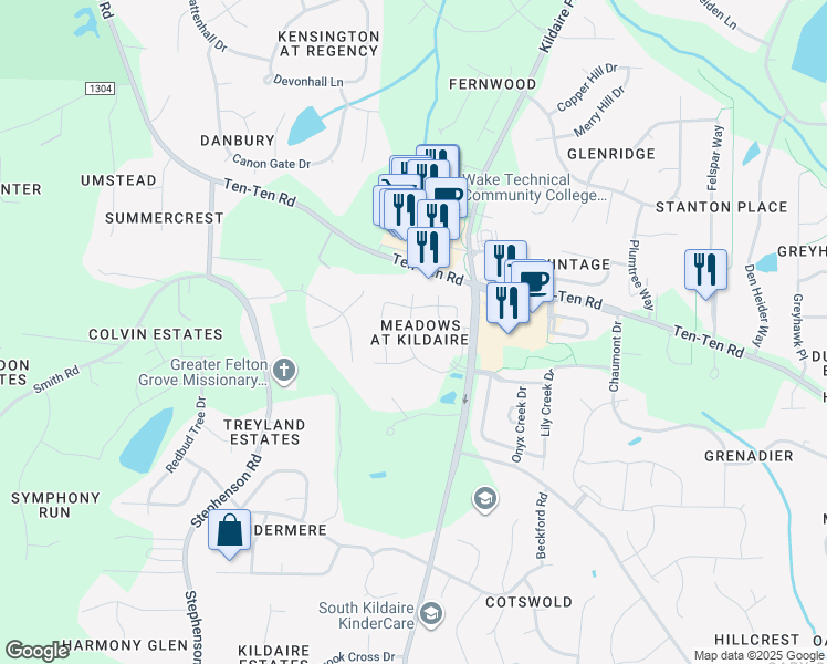 map of restaurants, bars, coffee shops, grocery stores, and more near 2600 Harvest Creek Place in Cary