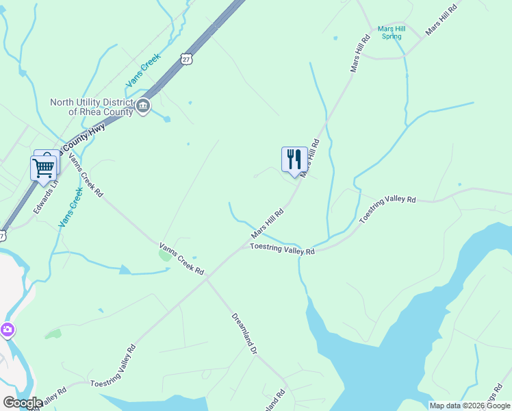 map of restaurants, bars, coffee shops, grocery stores, and more near 339 Mars Hill Road in Spring City