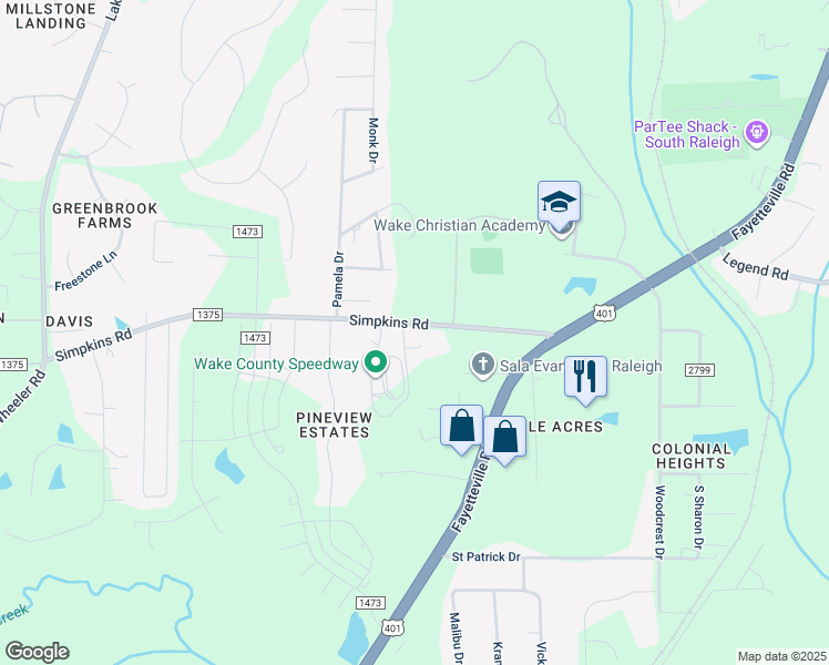 map of restaurants, bars, coffee shops, grocery stores, and more near 2037 Race Track Road in Raleigh