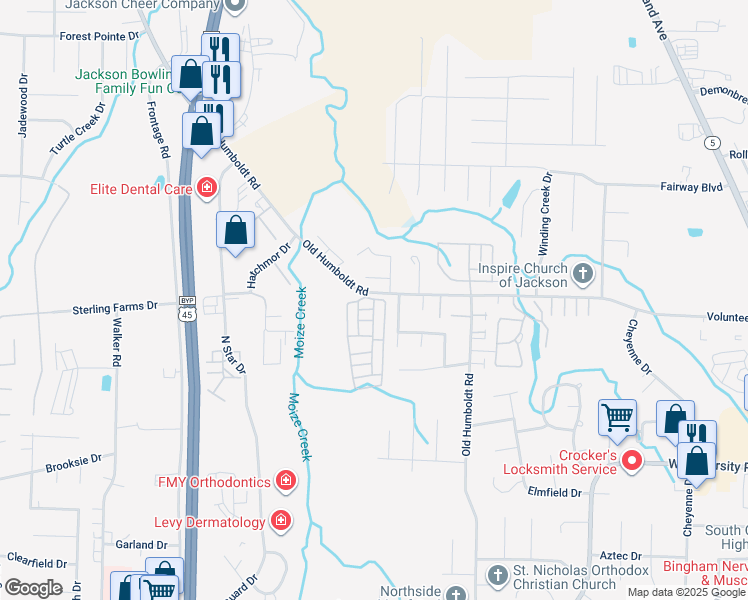 map of restaurants, bars, coffee shops, grocery stores, and more near 2 Rachel Drive in Jackson