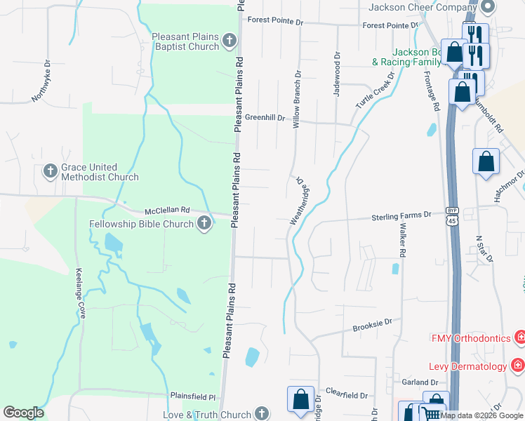 map of restaurants, bars, coffee shops, grocery stores, and more near 102 Morning Breeze Lane in Jackson