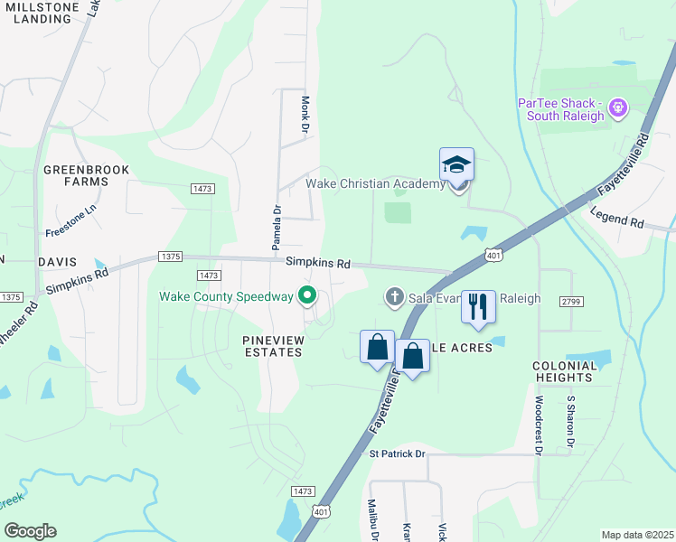 map of restaurants, bars, coffee shops, grocery stores, and more near 2037 Race Track Road in Raleigh
