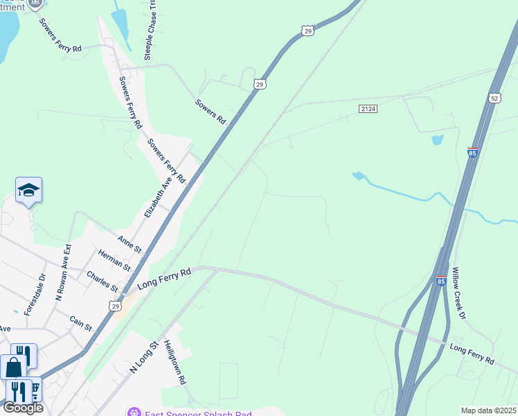 map of restaurants, bars, coffee shops, grocery stores, and more near 5 Row Road in Rowan County
