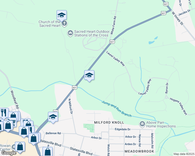 map of restaurants, bars, coffee shops, grocery stores, and more near 2800 Jake Alexander Boulevard North in Salisbury