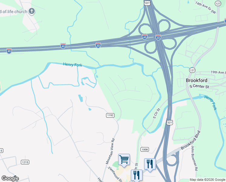 map of restaurants, bars, coffee shops, grocery stores, and more near 2559 Rolling Ridge Drive in Hickory