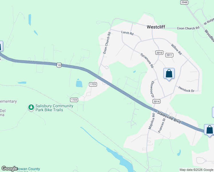 map of restaurants, bars, coffee shops, grocery stores, and more near 2925 Statesville Boulevard in Salisbury